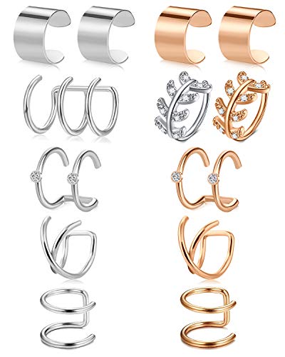 Anicina 13Pcs Stainless Steel Ear Cuff Non Piercing Clip on Cartilage Earrings for Mens Womens No Piercing Jewelry,Various Styles