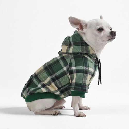Image of Spark Paws Dog Hoodie - Premium Dog Sweater for Small, Medium, and Large Dogs | Warm Outfits for French Bulldogs, Pitbull, Puppy, Winter Jacket Alternative - Green Plaid - S