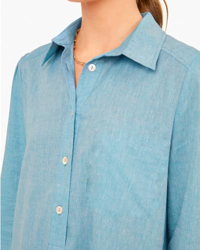 Image of YEXPINE Women's Tunic Mini Shirt Dress Cotton Linen Long Sleeve Button Up Ruffle Hem Loose Casual Summer Pockets Shift Dress