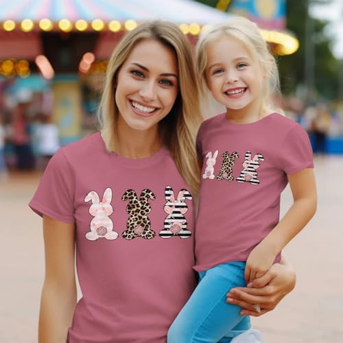 Image of CM C&M WODRO Family Matching Easter Outfits Women Toddler Kid Girl Easter Shirt Mommy and Me Bunny T-Shirt Short Sleeve Top