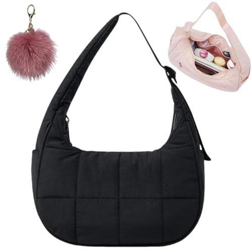 Cute Waterproof Nylon Shoulder Bags, Quilted Handbag with Adjustable Shoulder Strap, Small Lightweight Hobo Handbags