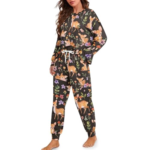 Image of Women's Pajamas Set Soft 2 Piece Loungewear Long Sleeve Pj Set Matching Sleepwear with Pockets for Women Plus Size