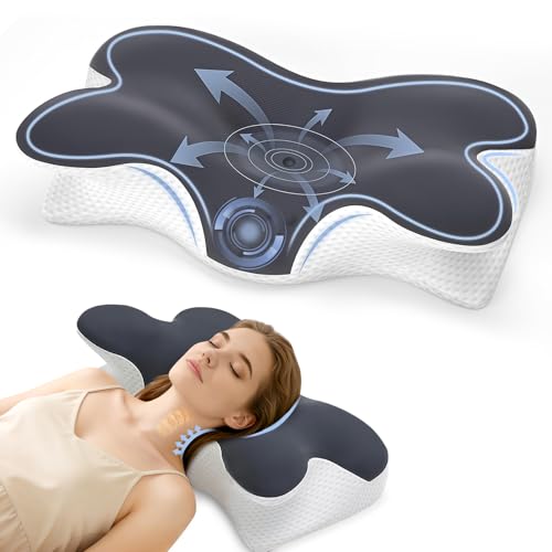 Orifesio Nackenkissen Kopfkissen, Ergonomisches Kopfkissen mit 2 Höhen, Memory Foam Kissen, Seitenschläferkissen mit Atmungsaktiver Kissenbezug, Schmetterlingskissen für Seiten, Rücken & Bauchschläfer