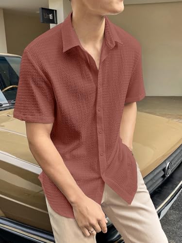 Image of GRECIILOOKS Men's Polycotton Shirt |Stylish Casual Regular Fit Shirts | Textured Half Sleeve | Slim Fit | Business & Meeting Ready (Available in Plus Size)