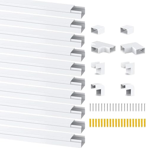 Canaleta para Cableado 20x10mm Cuadrada Tapacables Autoadhesivo Organizadora de Cables para Hogar, Oficina 10 Piezas de 40cm de Longitud (4-Metro) Blanco