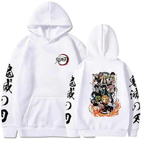 Symish Demon Slayer Cosplay Japan Anime Merch Nezuko Tanjiro Hoodie Agatsuma Zenitsu Mitsuri Long Sleeve Sweatshirts For Men,009white,M1 Cover