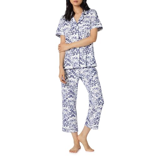 Image of Bed Head PJs Womens Matching Pajamas - Soft Organic Cotton Button Down PJ Shirt & Cropped Pants Set - Loungewear & Sleepwear