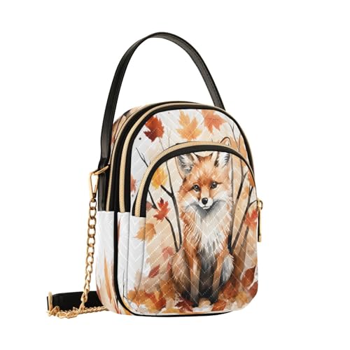 Quilted Crossbody Bags for Women,Autumn Fall Fox Leaves Women's Crossbody Handbags Small Travel Purses Phone Bag2