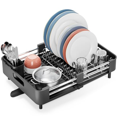 kingrack Egouttoir Vaisselle, Egoutoire Vaisselle Cuisine Extensible(32-47CM), Égouttoir Vaisselle en Acier Inoxydable avec Porte-Couverts, Égouttoir à...