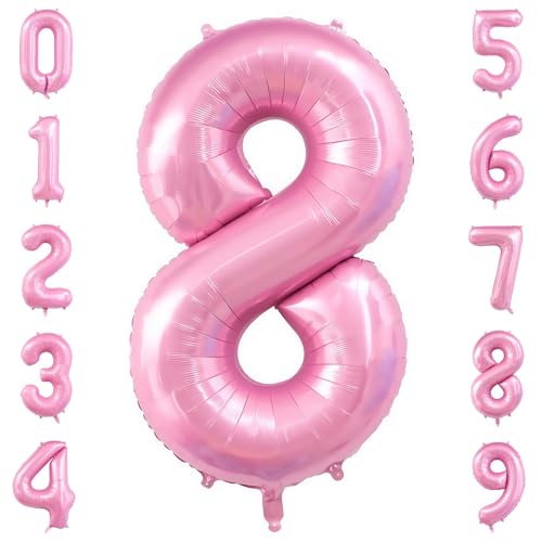 Image of Pastel Pink 8 Balloon Number,40 Inch Light Pink 8 Balloons Large Helium Foil Mylar Number 8 Balloon for Birthday Party Anniversary Decorations