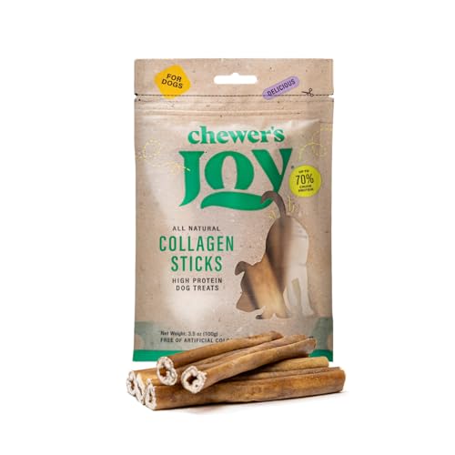 Chewer's Joy Collagen Sticks 5-6" (5 Count) - Natural Dog Treats - Single Ingredient Long-Lasting Chews, High Protein