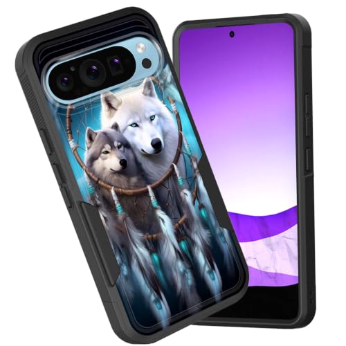 CICPLKSE for Google Pixel 11/Pixel 11 Pro 6.3 inch 2026 Case,Dual Layer Heavy Duty Hybrid Shockproof Hard PC Soft Silicone TPU Bumper Protective Cover Case,Wolf Dreamcatcher