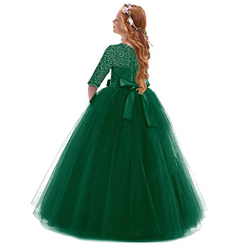 Image of Girls Flower Vintage Floral Lace 3 /4 Sleeves Floor Length Dress Wedding Party Evening Formal Pegeant Dance Gown