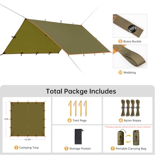 FREE SOLDIER Waterproof Portable Tarp Multifunctional Outdoor Camping Traveling Awning Backpacking Tarp Shelter Rain (Brown 10×10.5ft) - Image 3