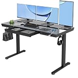 YDN Glass Standing Desk with Drawers, 55 x 24 Inch Electric Stand Up Desk with USB Ports, Adjustable Height for Home Office, Black