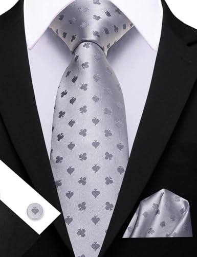 Image of Barry.Wang Man Tie Sets Skull Animal 63 inch Extra Long Necktie Silk Woven Handkerchief Cufflinks Festival Party Gift
