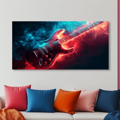 Lienzo de guitarra eléctrica ardiente para decorar salones modernos y estudios de música