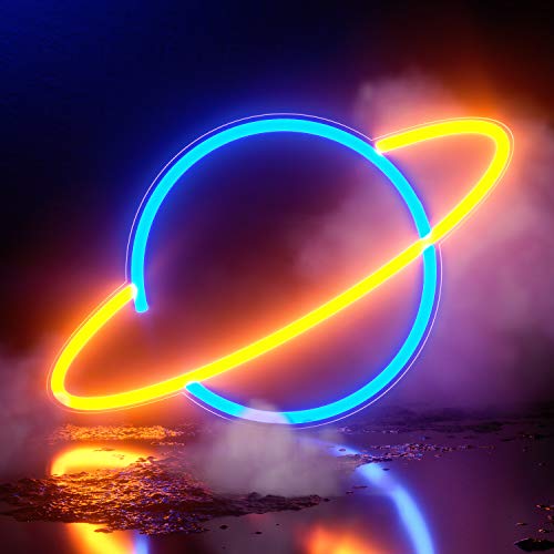 Koicaxy Planet Neon Sign, Acryl Neon Light Neon Schild, Batterie oder USB Powered Leuchtreklame Led Deko Neonlicht für Schlafzimmer, Kinderzimmer, Wohnzimmer, Bar, Party, Weihnachten