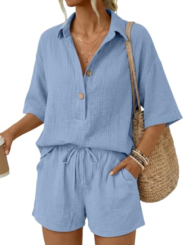 LILLUSORY Women 2 Piece Linen Short Sets 2026 Summer Vacation