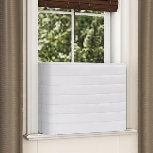 Image of Air Conditioner Cover Indoor, AC Covers for Inside Window AC Unit Cover with Reinforced Elastic String, Double Insulation, 28 inchx20 inchx3.5 inch Cream White