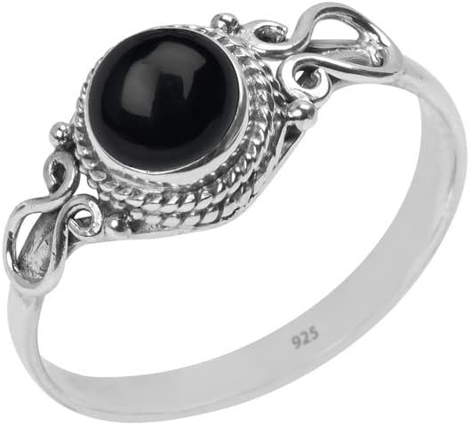 Gemstone Ring, Handmade 925 Sterling Silver Rings for Women Girls, Natural Gemstone Ring US size 5 Solitaire Ring, Round Stone Ring, Minimalist Birthstone Gift Jewelry for her