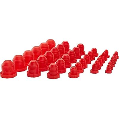 Speedway Motors Plastic AN Fitting Cap and Plug Kit, 144-Piece Set, Premium Red Plastic Seals Hoses and Blocks Out Dirt, Kit Contains Multiple AN Fitting Cap Sizes