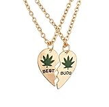 3. Gewicht: 20 g GuDeKe Marihuana-Blatt Best Buds BFF Beste Freund Valentine Herz Weed Blatt Cannabis Pot Hängende Halsketten (2 PC) (Golden)