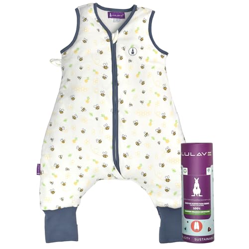 LULAVE Saco de dormir bebe - Saco de dormir bebe invierno - tog 2.5 - Ideal Invierno. 100% Algodon organico (Gots). Oeko-Tex 100 Modelo Abejitas, con pies y calcetines. Talla de 1 a 2 años