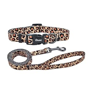 Olahibi Kombi-Set Leopardenmuster Hundehalsband und Leine