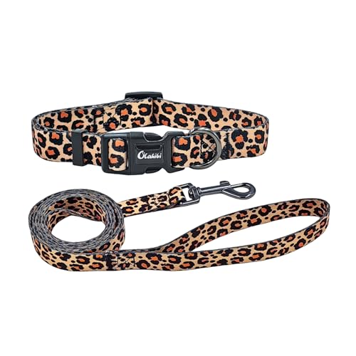 Olahibi Kombi-Set Leopardenmuster Hundehalsband und Leine