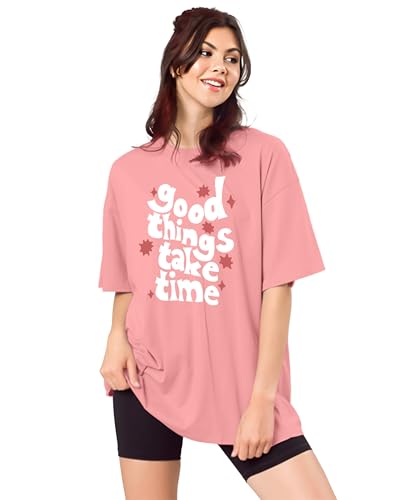 Image of SHODOX Women's Cotton Blend Oversized Drop Shoulder Printed T-Shirt | Soft, Breathable & Light Weight | Loose Fit Stylish Top for Girls with Premium Graphic Print