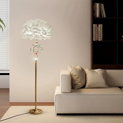 Image of Smartway NestLux Fur LED Floor Lamp, Plant Shape Feather Standing Light with Gold Finish, Decorative Lighting for Living Room Bedroom Corner Decor, Modern Stylish Home Lighting