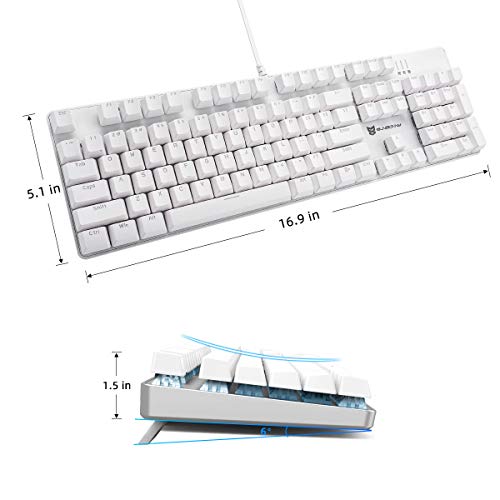 Image of Merdia 104 Keys Full Size Mechanical PC Gaming Keyboard | Brown Switch Hot Swappable White Mechanical Wired Computer Keyboards | Ice Blue LED Backlit 104 Keys US Layout Light Up Wired Gaming Keyboard