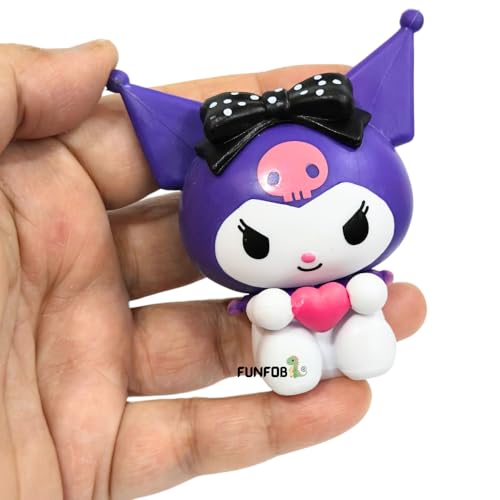 Image of FUNFOB Kuromi Action Figure Height - 7.5cm Collectible Figurine PVC Multicolour | Kuromi White Purple with Heart