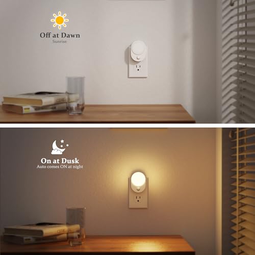 Image of JandCase Motion Sensor Night Light, 4 Pack Motion Activated Sensor Night Lights Plug into Wall, 3000K Warm White, Dimmable Nightlight with Dusk to Dawn Sensor, for Kids Bathroom Hallway Bedroom
