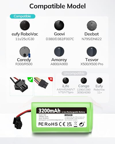 Image of Keenstone 14.4V 3200mAh Replacement Battery for eufy RoboVac 11 11C 11S Plus 11S MAX 12 15C 15C MAX 15T 25C 30C G10 Hybrid G30 Edge R500 R450 & Ecovacs Deebot N79 N79S N95 DN622 661