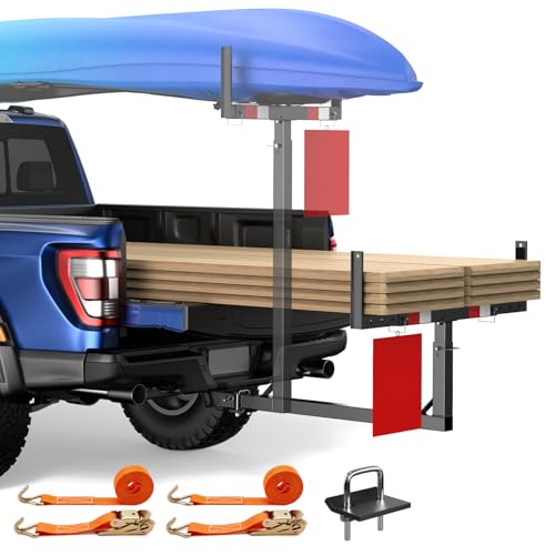 JY PERFORMANCE Truck Bed Extender, Pickup Truck Bed Extender Hitch Mount, 2 in 1 Design Foldable 500lbs Capacity Truck Bed Extension for Kayak Canoe Ladder Lumber