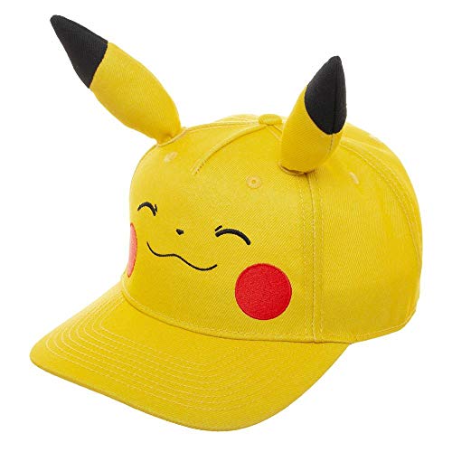 Bioworld Pokmon Pikachu Big Face Snapback Hat for Men Adjustable Snapback Cap with Pre-Curved Bill Acrylic Wool Blend Officially Licensed Multi