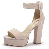 IDIFU 5 inch Platform Heels for Women IN5 Sabrina Sandals Chunky High Heels Ankle Strap Sexy Elegant Shoes at Wedding Bridal Evening Party(12, Nude Nubuck)