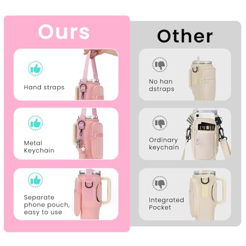 Image of HASTHIP Water Bottle Carrier Bag for Stanley 40 /30 oz Tumbler with Phone Pocket Water Bottle Holder (Pink)