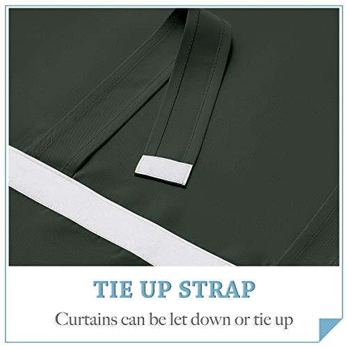 RYB HOME Privacy French Door Cover, Room Darkening Window Curtains for Front/Tricia/Patio French Door Tie up Shade for Sightseeing, W26 x L80 inch, 1 Panel, Dark Green