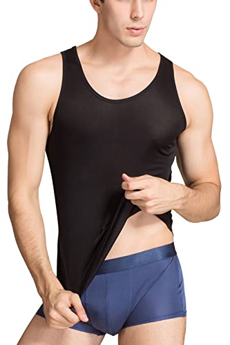 METWAY Men's Silk Tank Tops Sleeveless Pure Silk Undershirt Super Absorbent and Breathable Classic A Shirts2