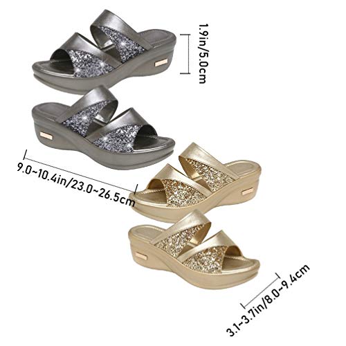 1 Pair Fish Mouth Sandals Single Band Slide Wedge Sexy Sequins Wedges Summer Backless Platform3