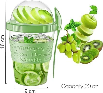 Pro Home Yogurt Pot With Spoon 20oz/600ml Bpa Free Reusable Airtight Dishwasher Safe On The Go Yoghurt Pots With Lids Museli Cereal Cup Containers Overnight Oats Jar Storage (Green) - Image 2