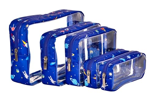 Image of Remobia Hicol TSA Approved 5-Piece Diaper Bag Organizer Pouch Set Clear Waterproof TPU Kids Toiletry Storage Set Travel Packing Clutch Cube Bags for Baby Nursing(Astronaut)