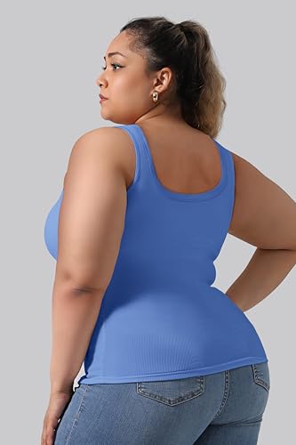 Image of Plus Size U-Back Casual Workout Tank Tops for Women with Built-in Bra, Padded Racerback Gym Athletic Yoga Tops