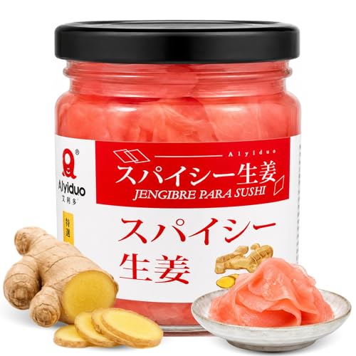 Jengibre rosa para sushi, beni shoga, Jengibre Encurtido, ideal para Sushi, okonomiyaki, yakisoba y Sashimi, La guarnición que tus platos japoneses, Contiene 1 unidad de 190 g
