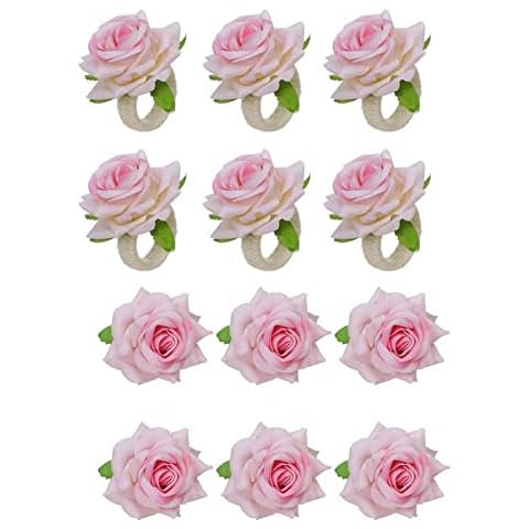 AILINDA 12 pcs Spring Napkin Rings Set, Handmade Flower Napkin Ring, Rose Serviette Buckles Holder for Wedding Anniversary Valentine’s Day Banquet Birthday Party Dinner Table Decoration (Pink) Cover