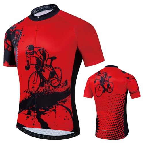 Mateju Maillot Ciclismo para Hombre, Verano Ropa Ciclismo Exterior Transpirable Secado Rápido Camisetas Manga Corta Camiseta Elástico para Deportes de Interior S-2XL (Rojo Clásico,S)