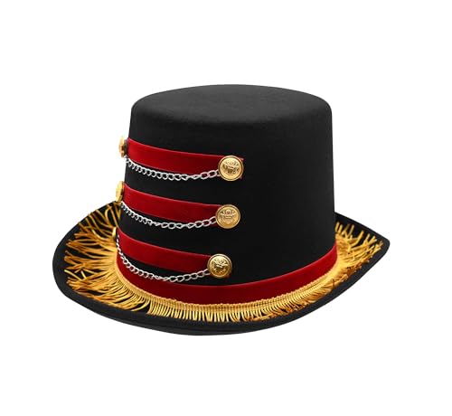 Nicky Bigs Novelties Adult Deluxe Red & Black Ringmaster Top Hat - Coachman Circus Carnival Fun Burl